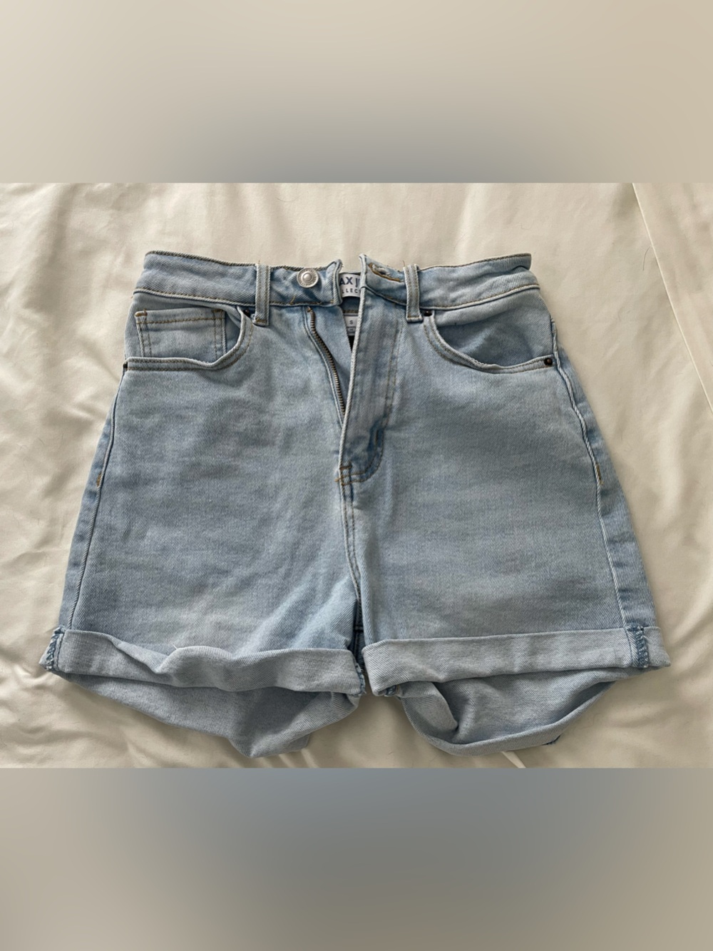 Wax Jean Light Blue High-Rise Rolled Hem Denim Shorts